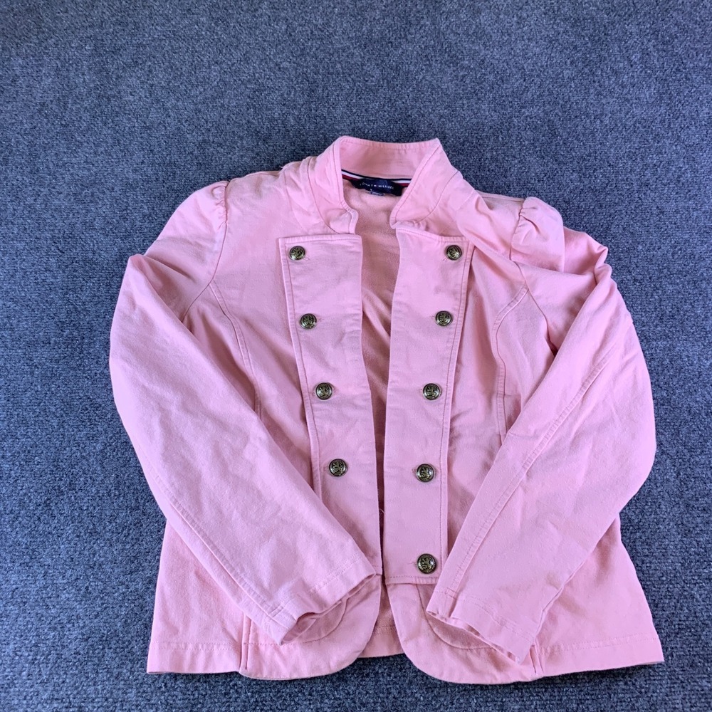 Tommy Hilfiger Military Blazer Women Medium Pink Good Open Front Knit Jacket